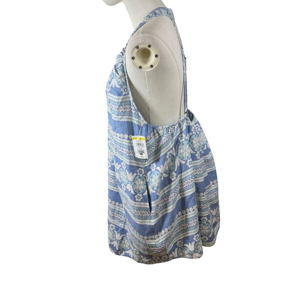Free People Linen Blend Halter Mini Dress Blue Boho Floral Stripe Pattern Size M - Picture 11 of 11